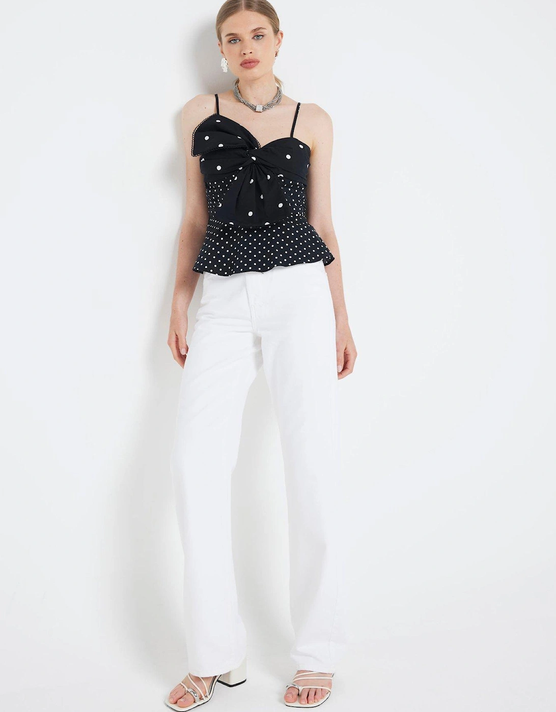 Poka Dot Bow Detail Cami - Black