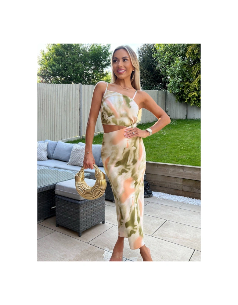 Cut Out Water Colour Print Dress - Multi