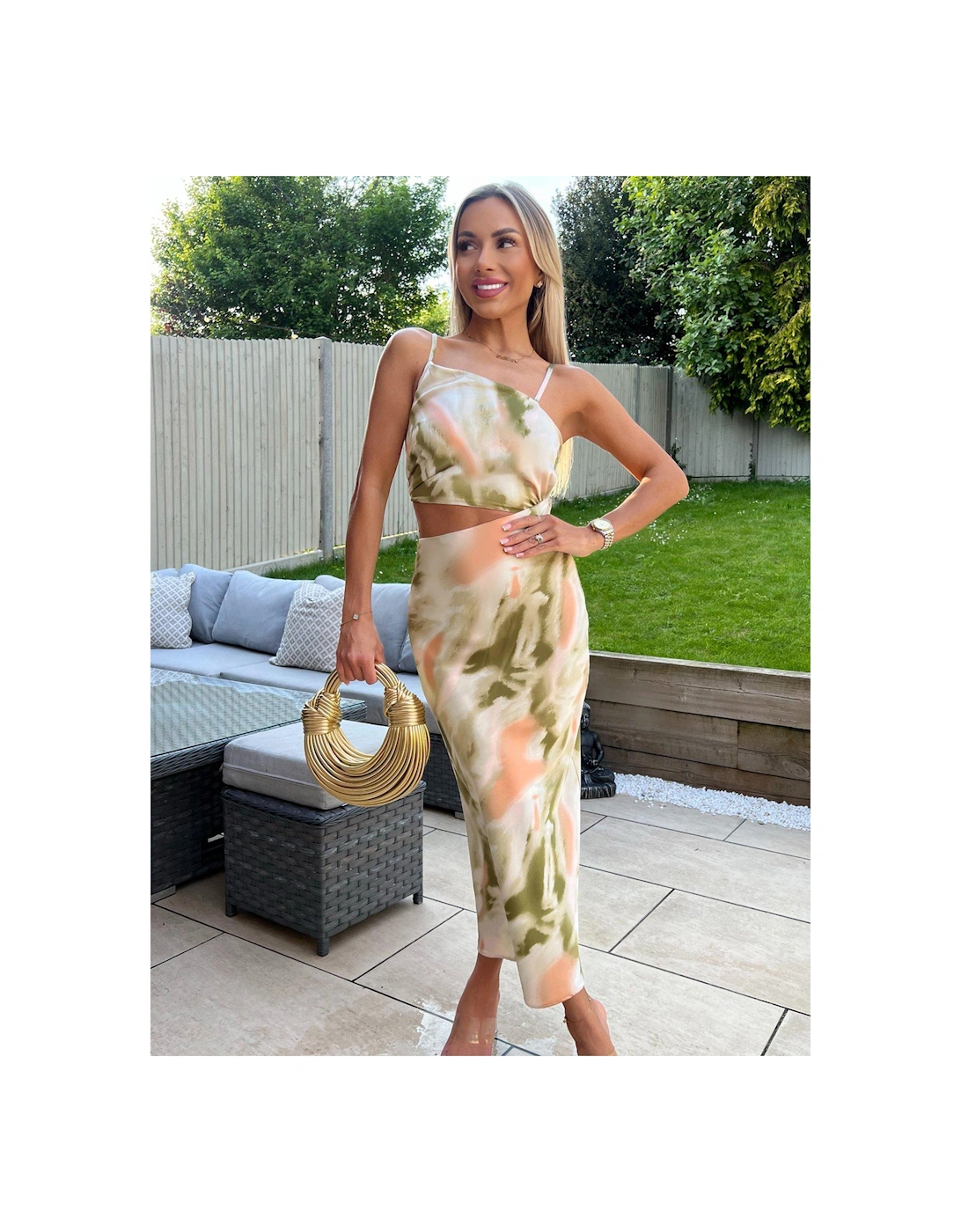 Cut Out Water Colour Print Dress - Multi