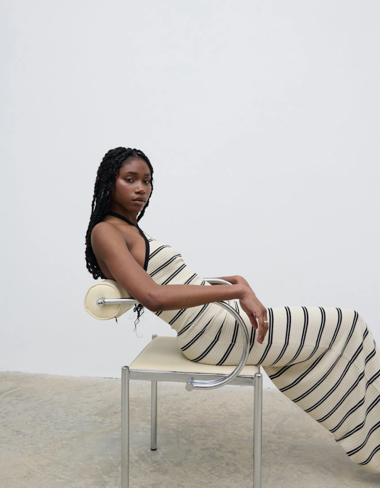 Octavia Stripe Halter Neck Maxi Dress - Cream/Black