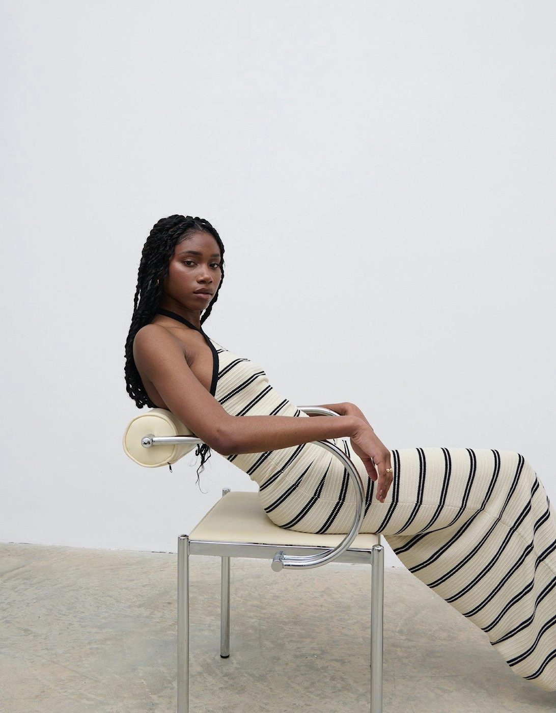 Octavia Stripe Halter Neck Maxi Dress - Cream/Black