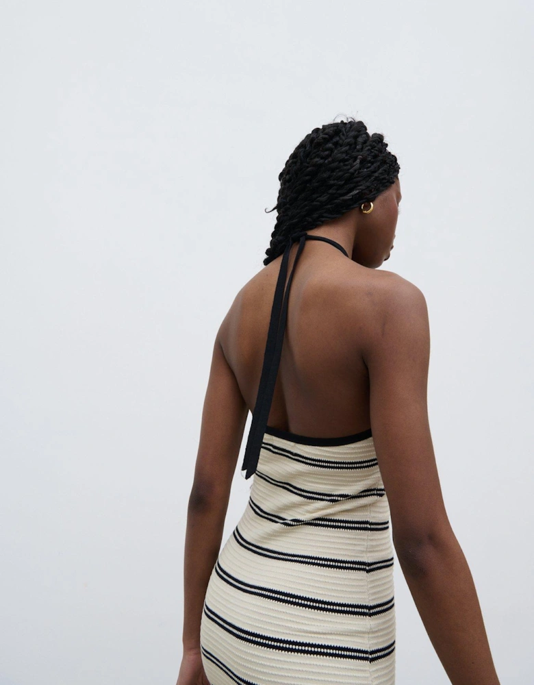 Octavia Stripe Halter Neck Maxi Dress - Cream/Black