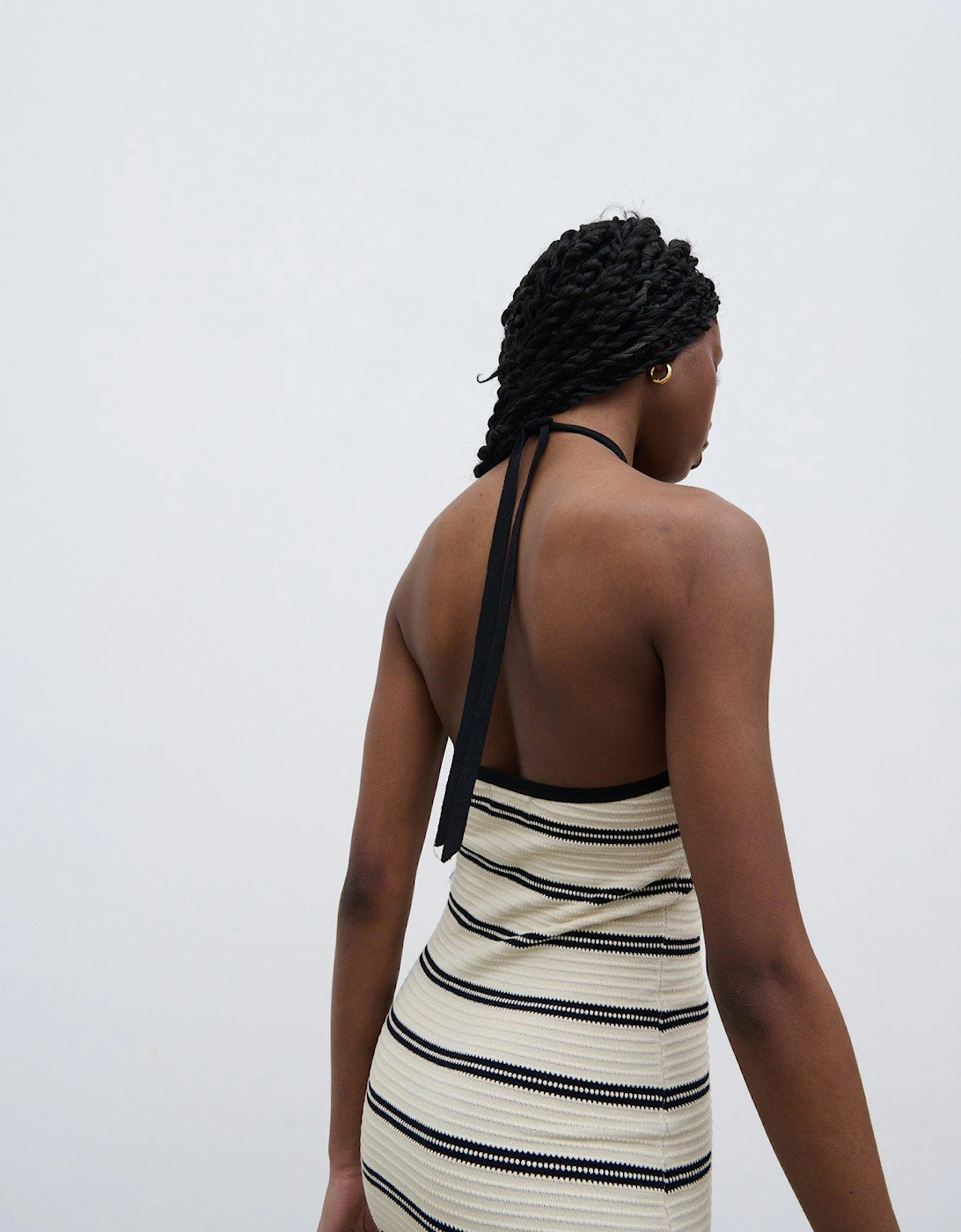 Octavia Stripe Halter Neck Maxi Dress - Cream/Black