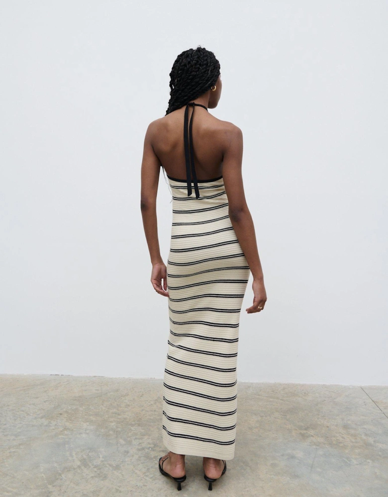 Octavia Stripe Halter Neck Maxi Dress - Cream/Black
