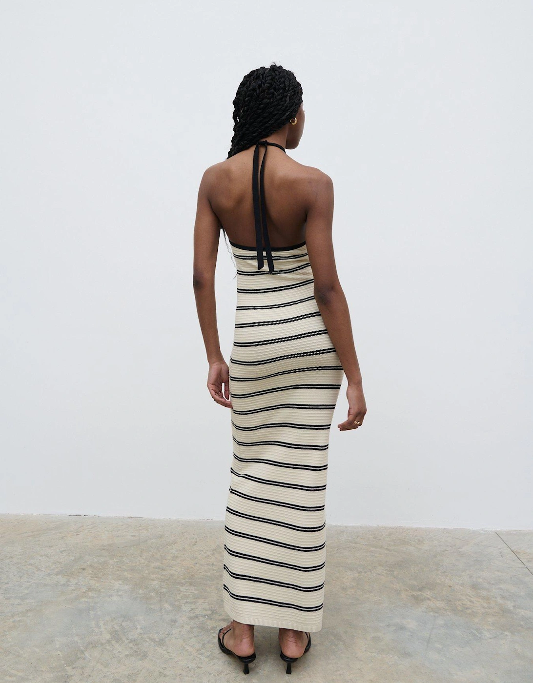 Octavia Stripe Halter Neck Maxi Dress - Cream/Black