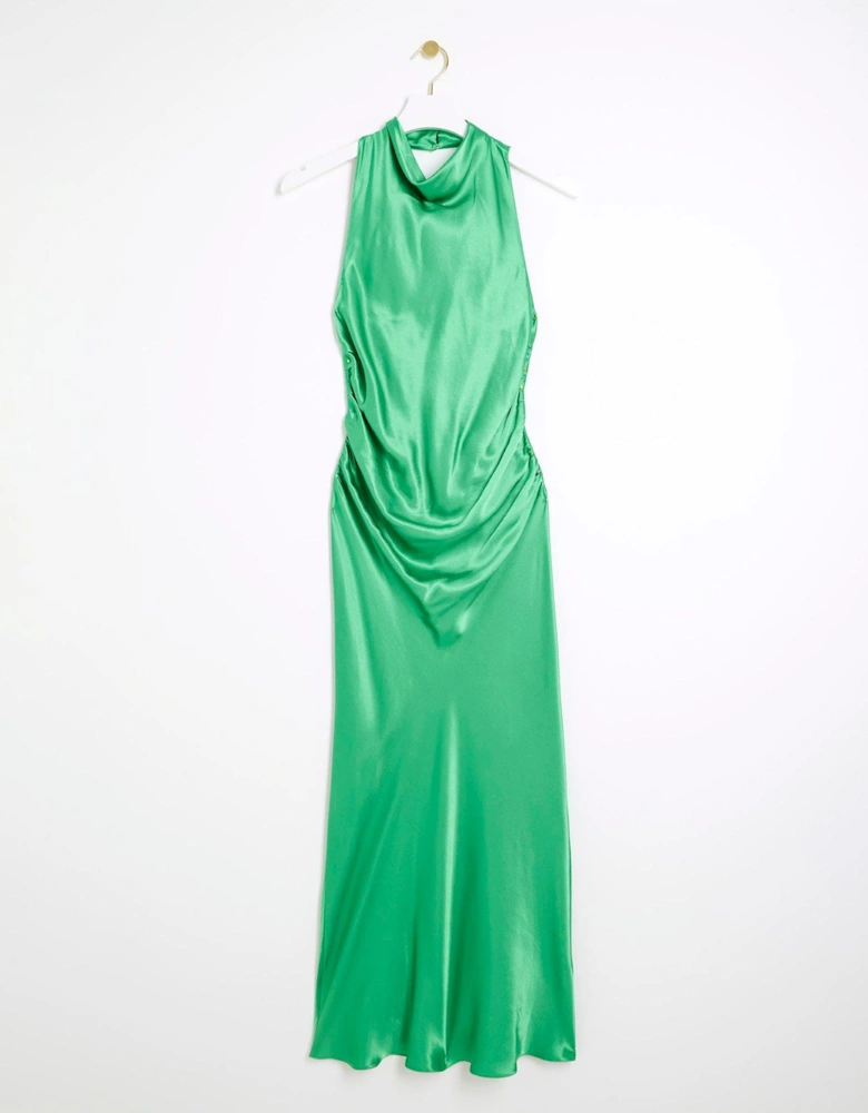 Halter Cowl Neck Dress - Bright Green