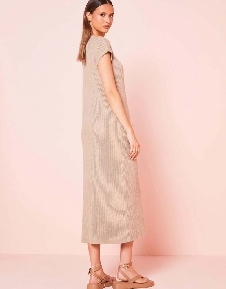 Rose Round Neck Knit Midaxi - Beige