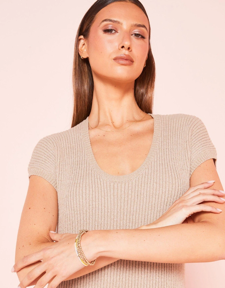 Rose Round Neck Knit Midaxi - Beige