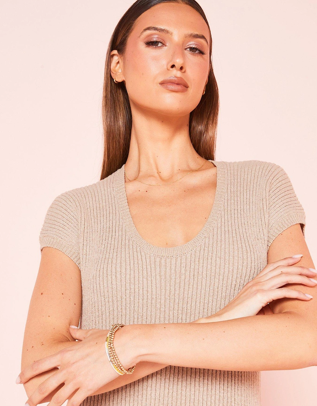 Rose Round Neck Knit Midaxi - Beige