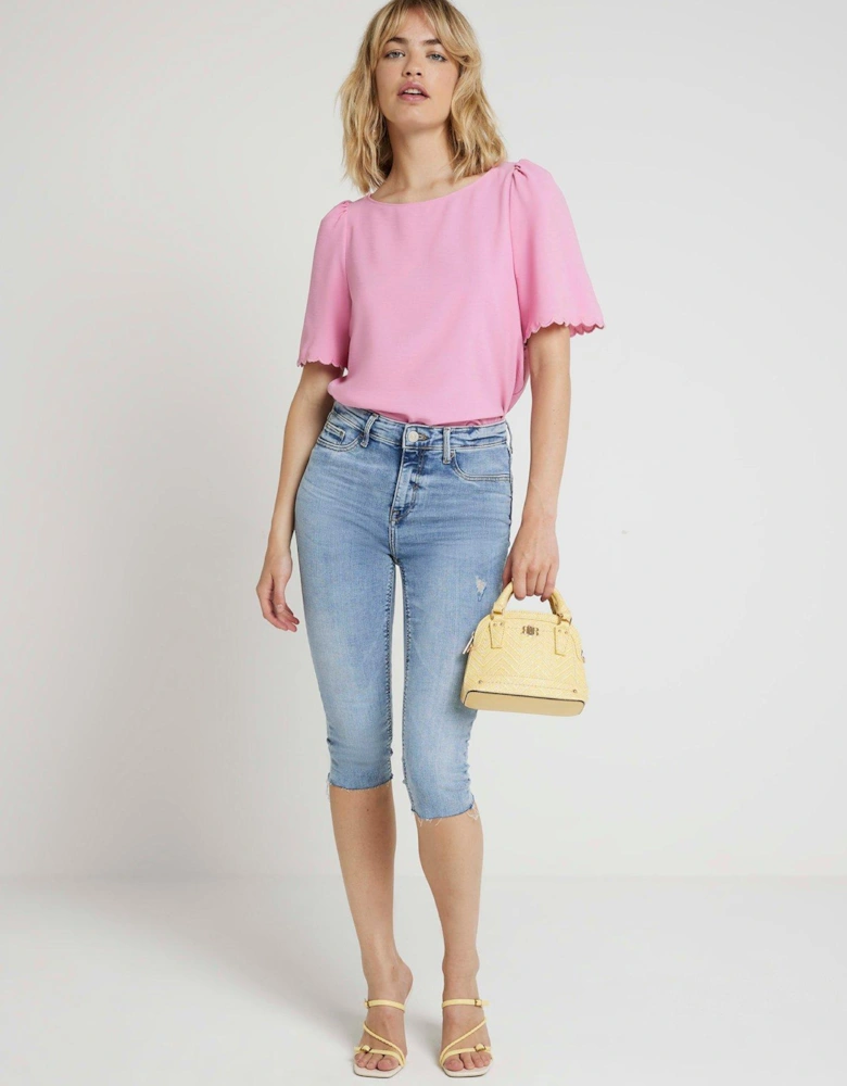 Scallop Sleeve Top - Medium Pink