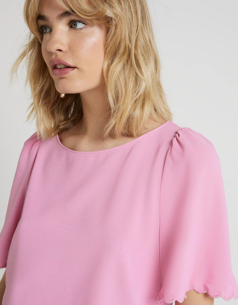 Scallop Sleeve Top - Medium Pink