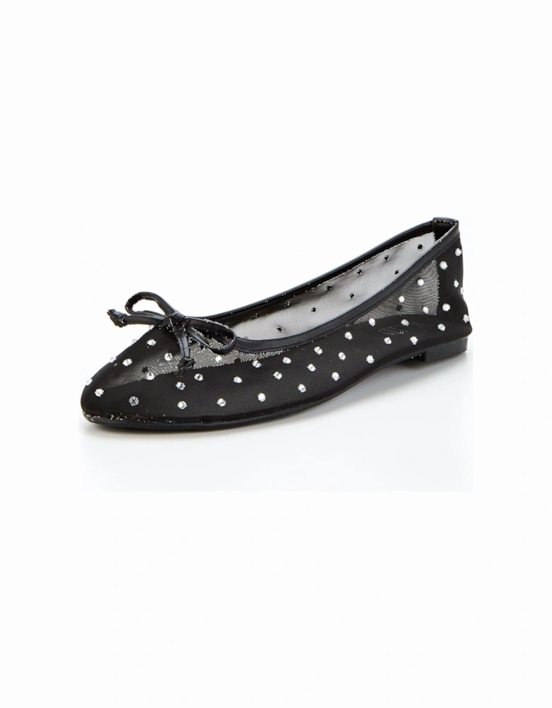 Rimpi Embellished Mesh Ballerina - Black