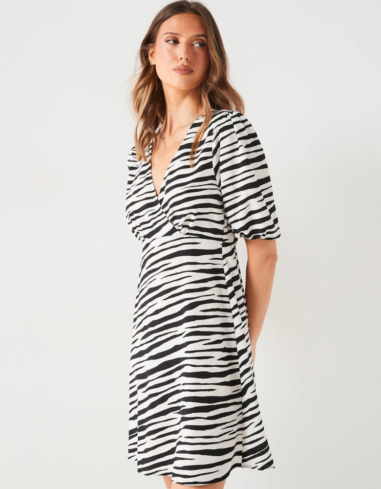 Animal Print Wrap Mini Dress - Mono