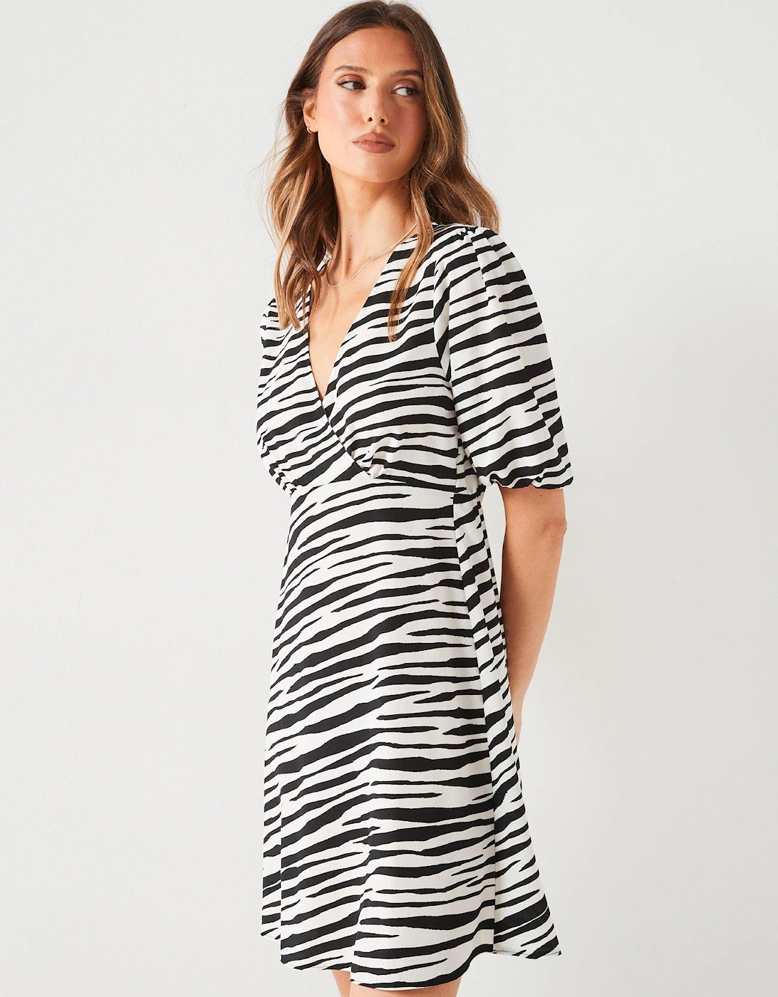 Animal Print Wrap Mini Dress - Mono