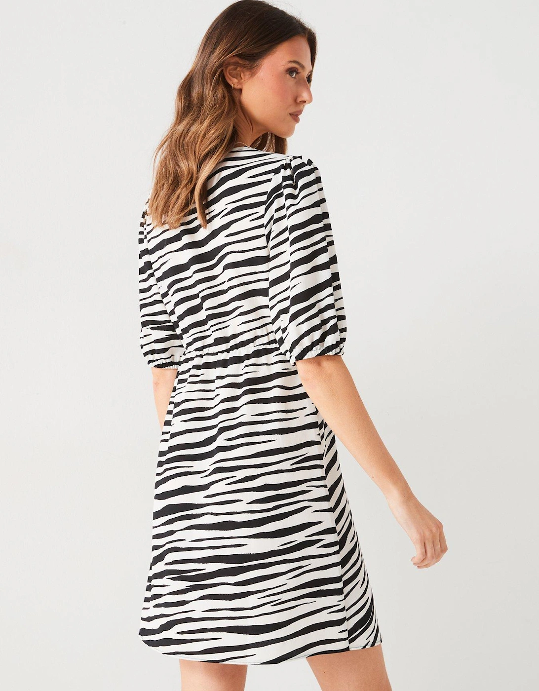 Animal Print Wrap Mini Dress - Mono