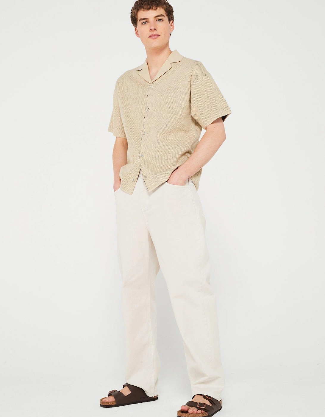 Cuban Knitted Short Sleeve Shirt - Beige