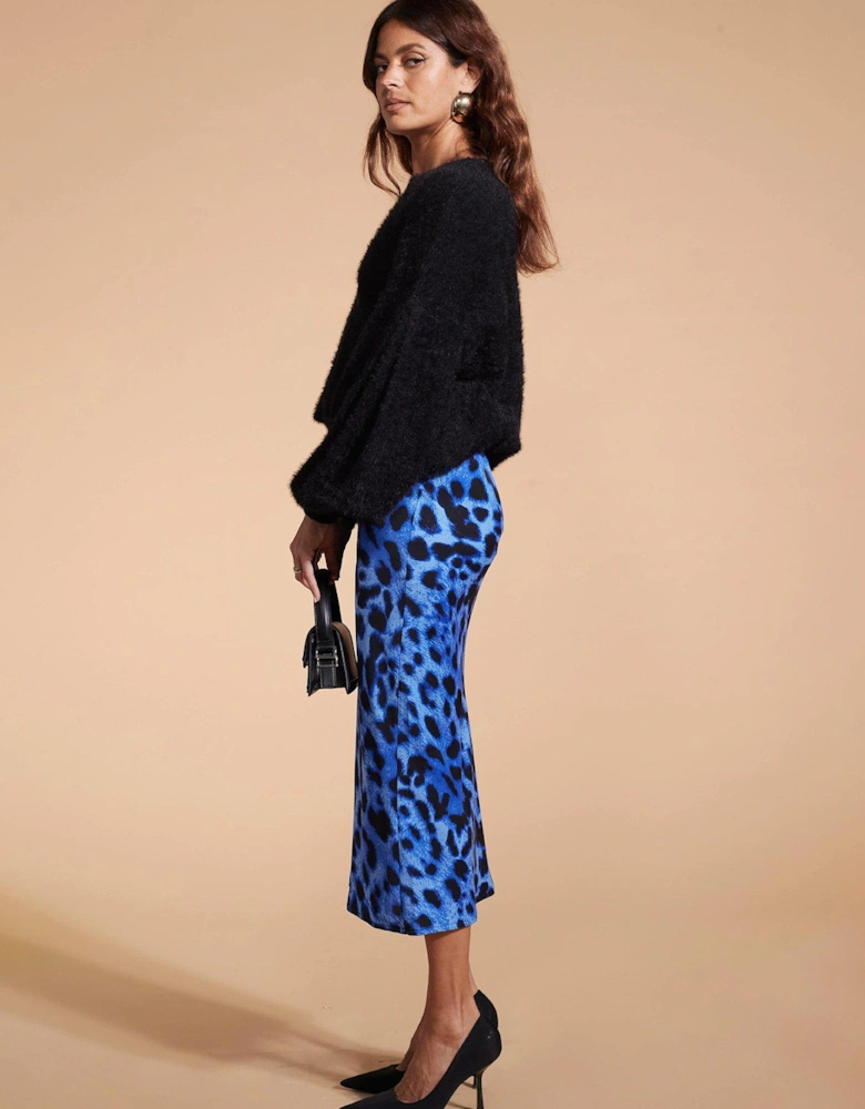 Leopard Printed Midi Skirt - Blue