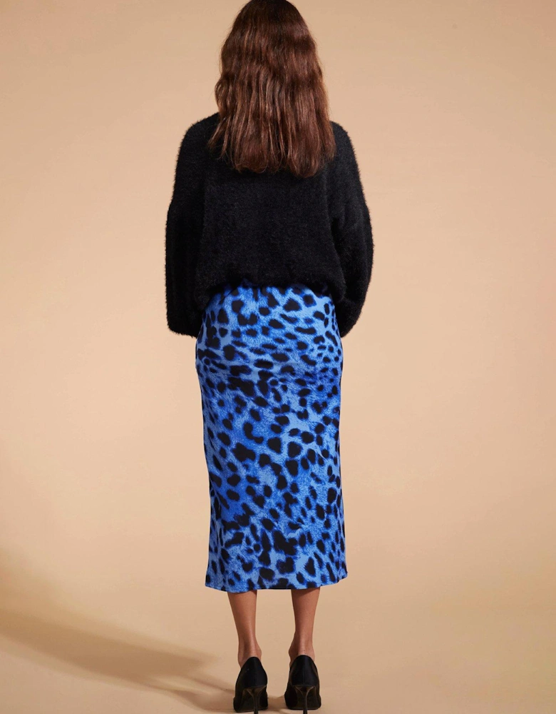 Leopard Printed Midi Skirt - Blue