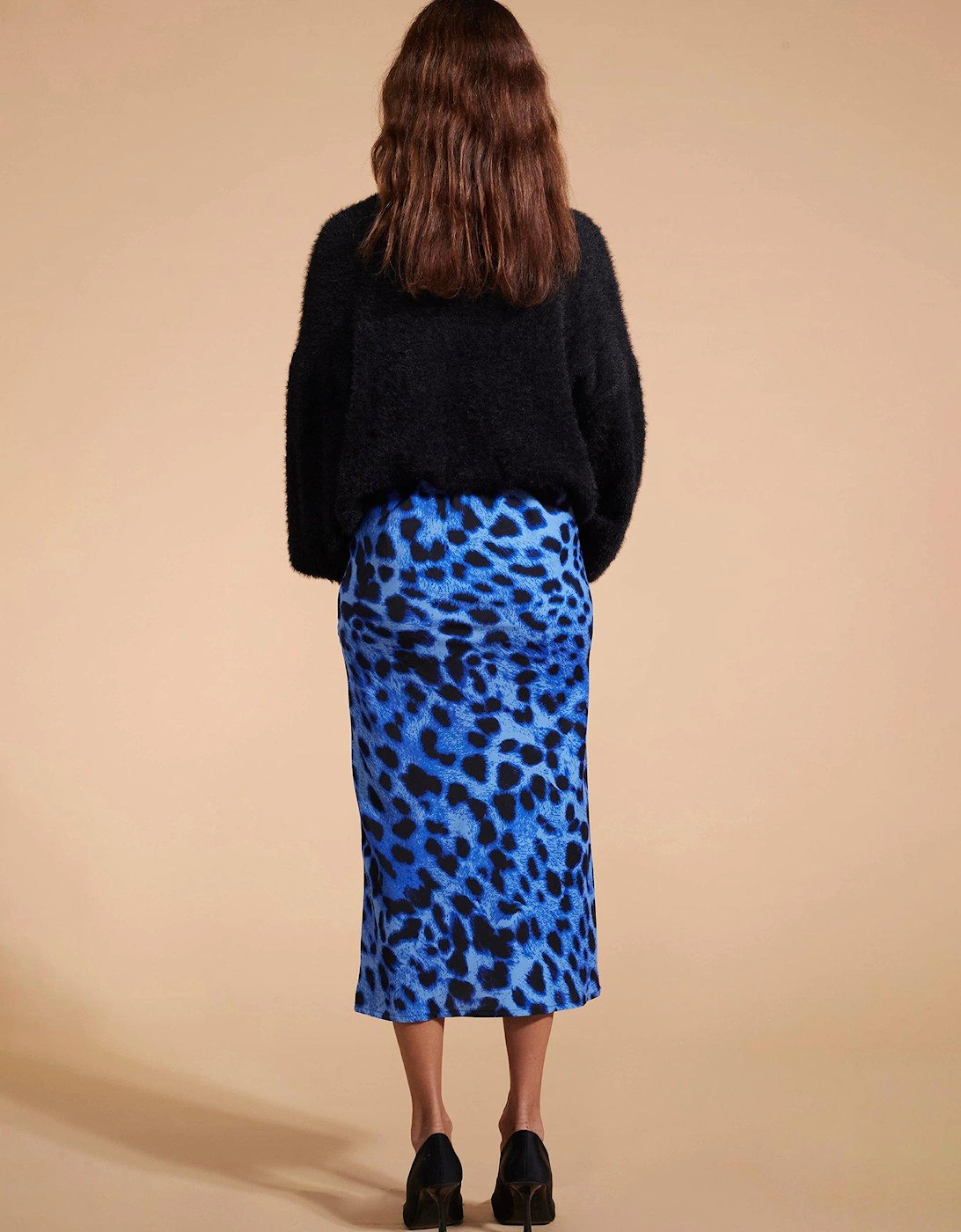 Leopard Printed Midi Skirt - Blue