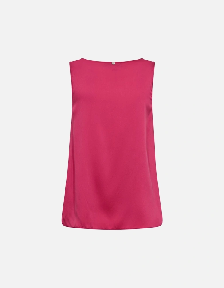 Astrid V neck silk camisole top in pink peacock