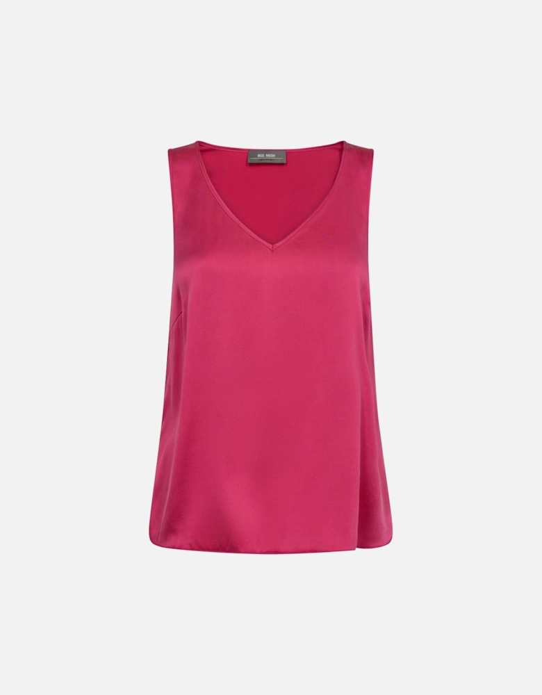 Astrid V neck silk camisole top in pink peacock