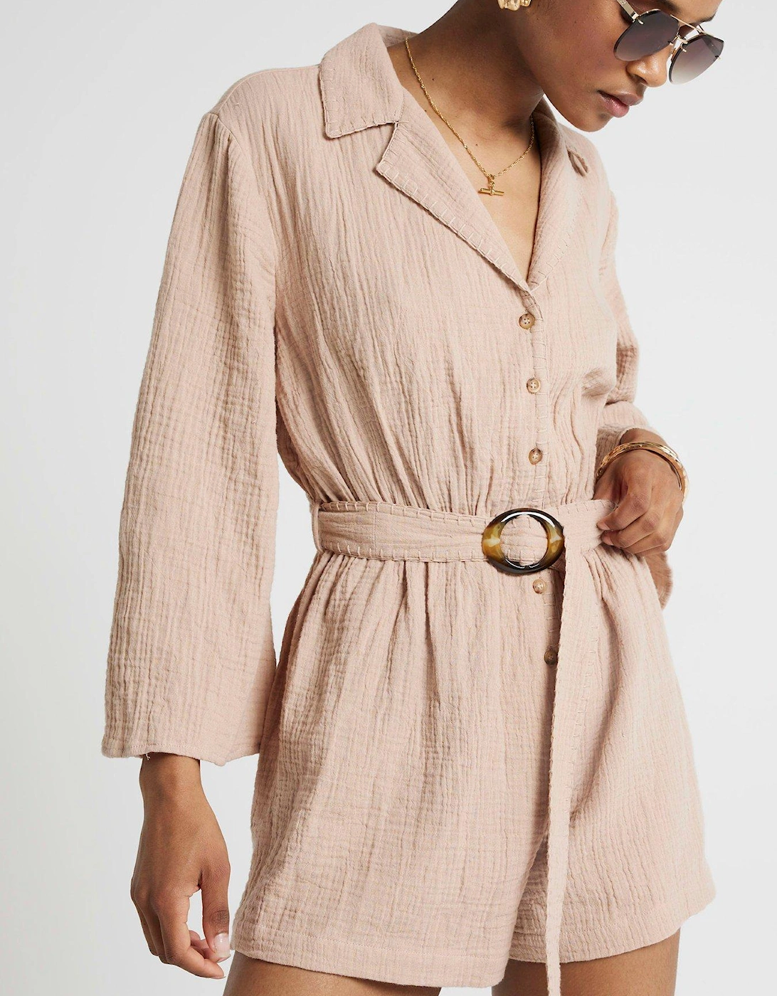 Belted Playsuit - Light Brown