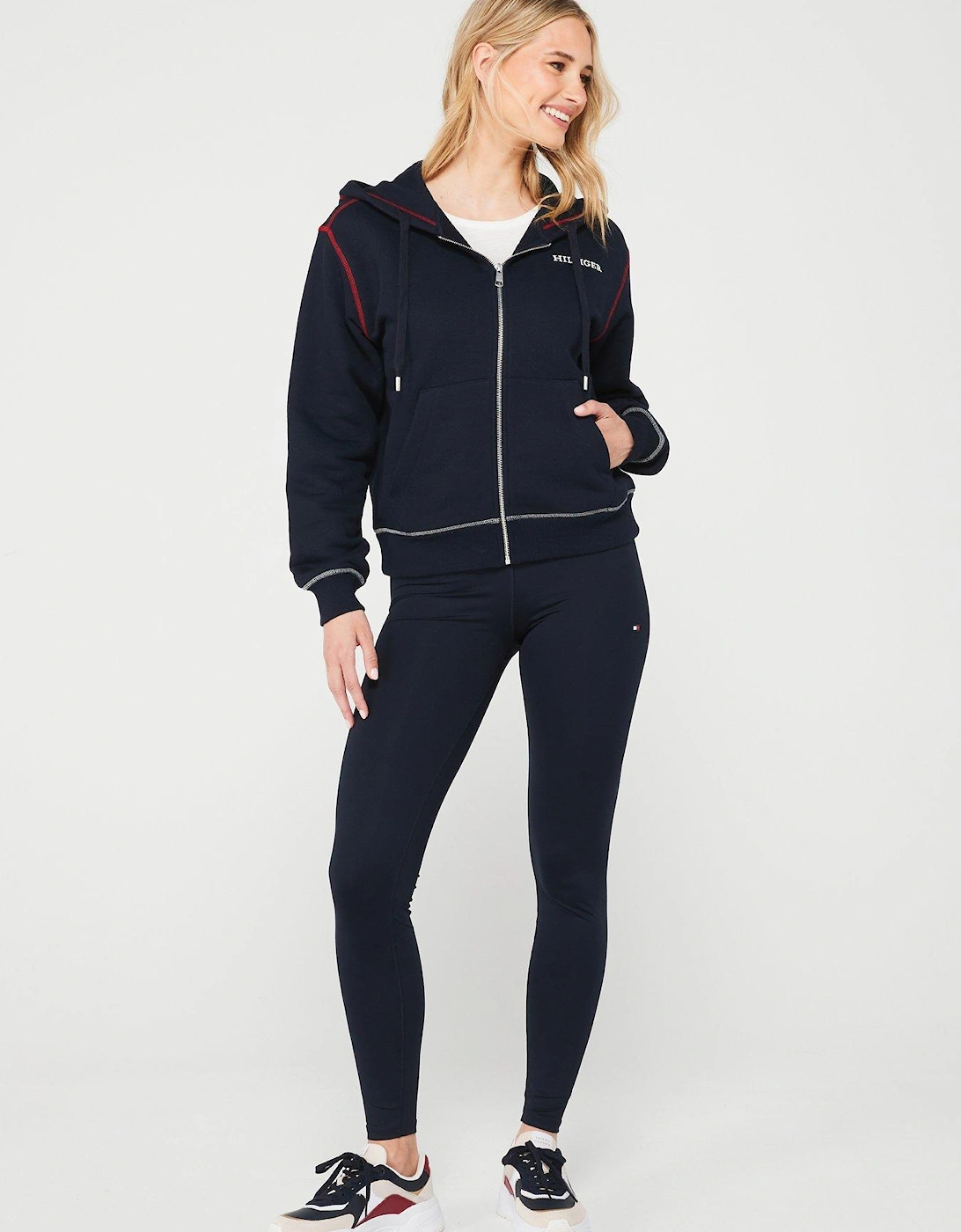 Logo Zip Through Hoodie - Navy