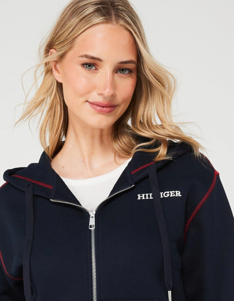 Logo Zip Through Hoodie - Navy