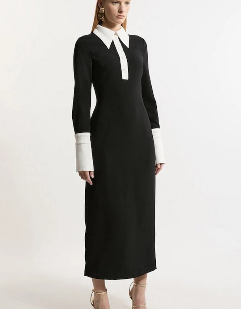 Tailored Crepe Contrast Collar Midaxi Dress