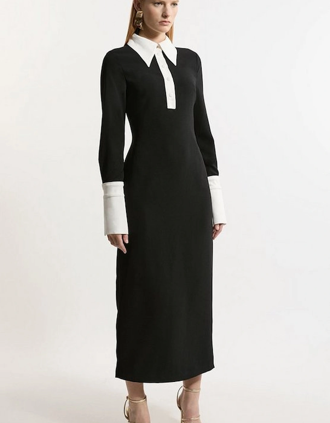 Tailored Crepe Contrast Collar Midaxi Dress, 5 of 4