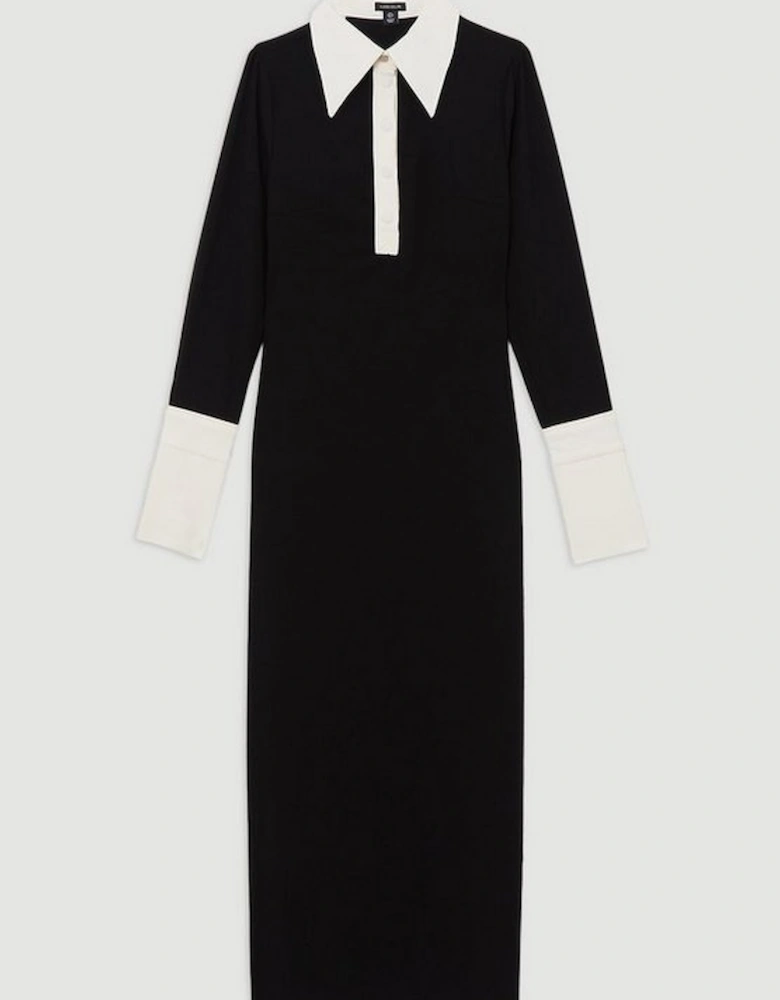 Tailored Crepe Contrast Collar Midaxi Dress