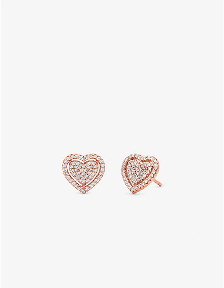 Precious Metal-Plated Sterling Silver Pavé Heart Earrings