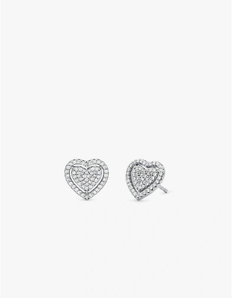 Precious Metal-Plated Sterling Silver Pavé Heart Earrings