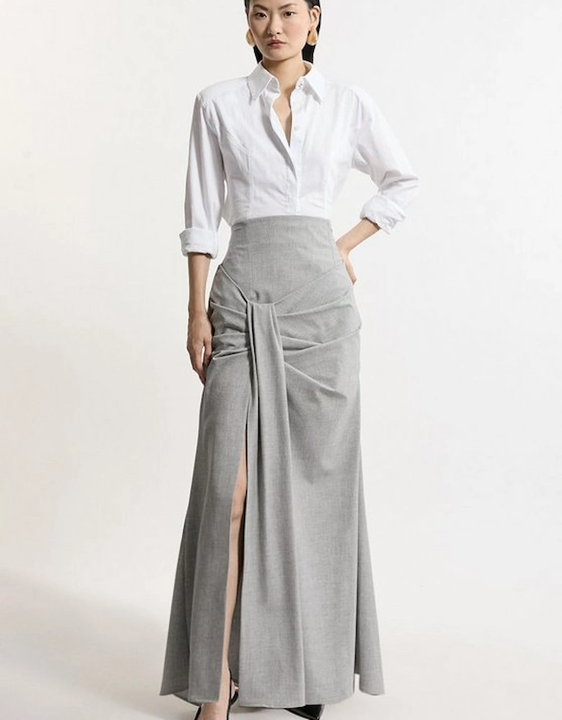 Petite Tailored High Waisted Draped Maxi Skirt, 5 of 4