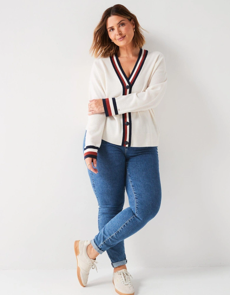 Plus Size Stripe Detail Cardigan - White