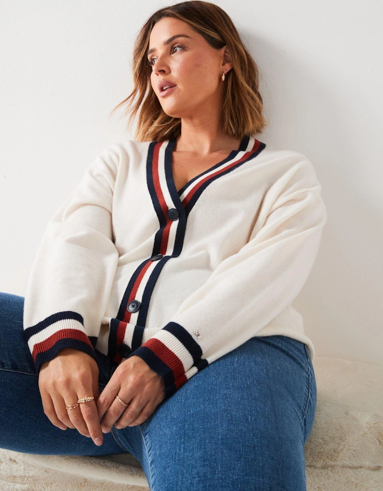 Plus Size Stripe Detail Cardigan - White