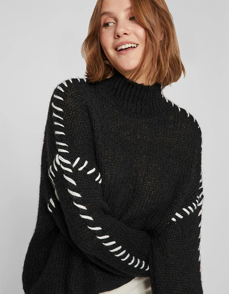 Women's Vichoca New Long Sleeve Knitted Pullover Black White Stitch