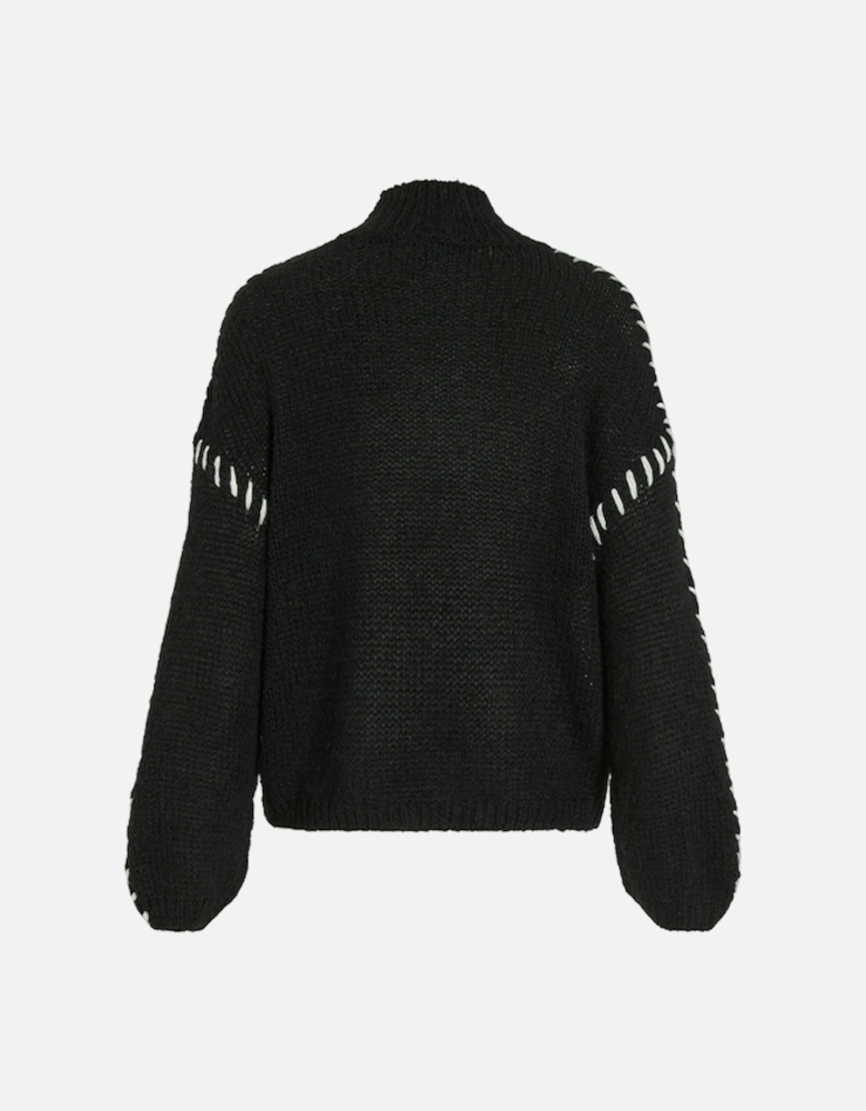 Women's Vichoca New Long Sleeve Knitted Pullover Black White Stitch
