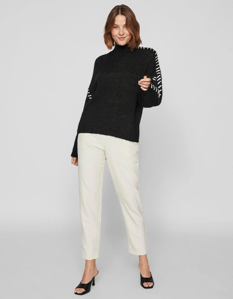 Women's Vichoca New Long Sleeve Knitted Pullover Black White Stitch
