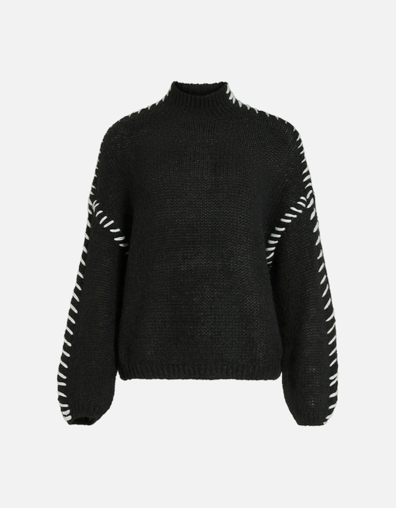 Women's Vichoca New Long Sleeve Knitted Pullover Black White Stitch