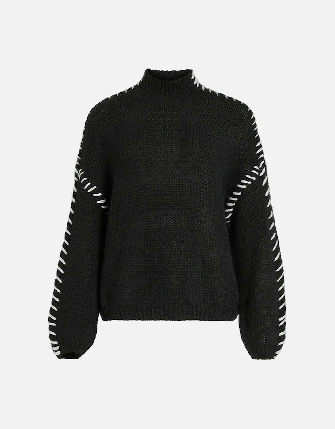 Women's Vichoca New Long Sleeve Knitted Pullover Black White Stitch
