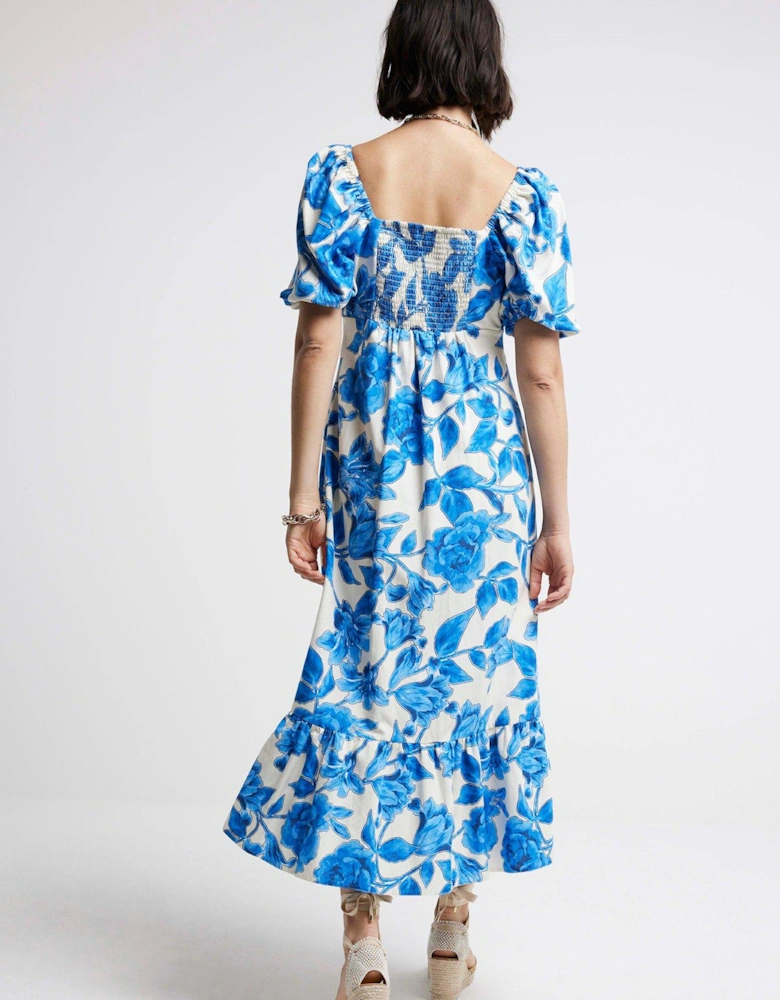 Milkmaid Midi Dress - Bright Blue