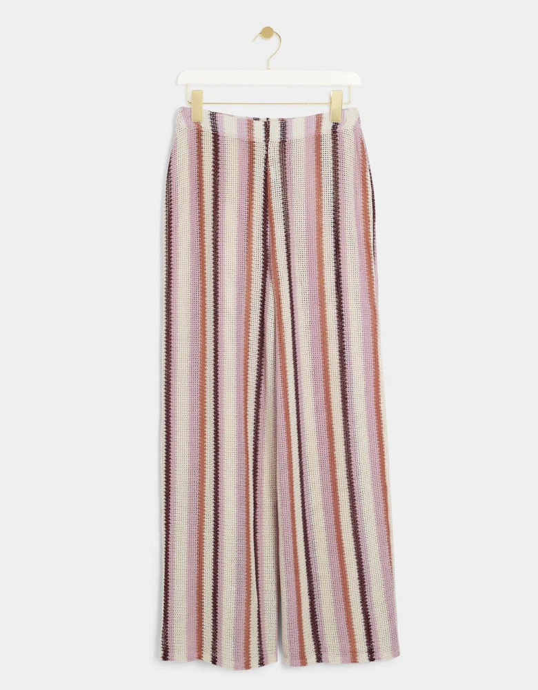 Stripe Crochet Wide Leg Trouser - Medium Pink
