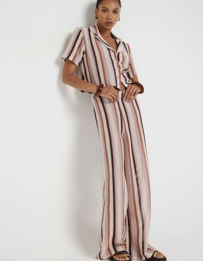 Stripe Crochet Wide Leg Trouser - Medium Pink