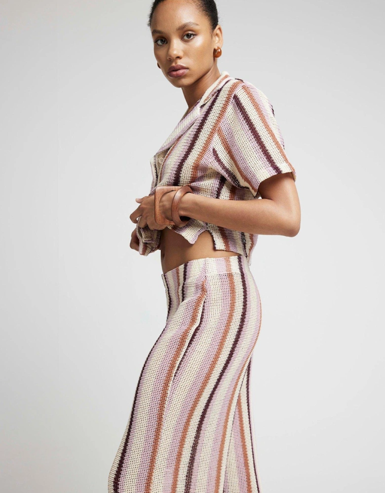 Stripe Crochet Wide Leg Trouser - Medium Pink