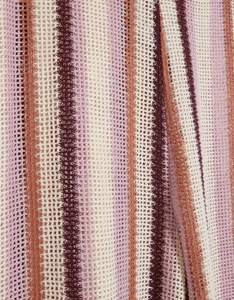 Stripe Crochet Wide Leg Trouser - Medium Pink