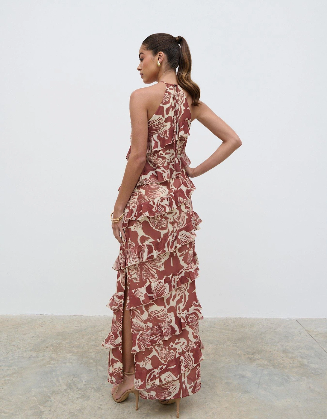 Katy Ruffle Maxi Dress - Brown