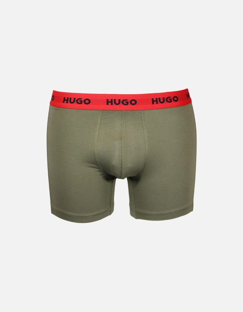 3-Pack Logo Print & Solid Boxer Briefs, Black/Khaki