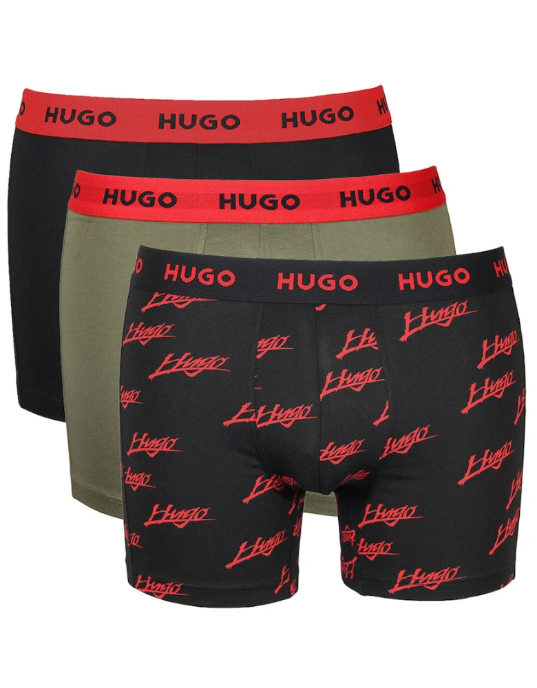 3-Pack Logo Print & Solid Boxer Briefs, Black/Khaki