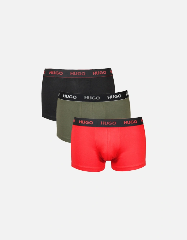 3-Pack Boxer Trunks, Black/Khaki/Red